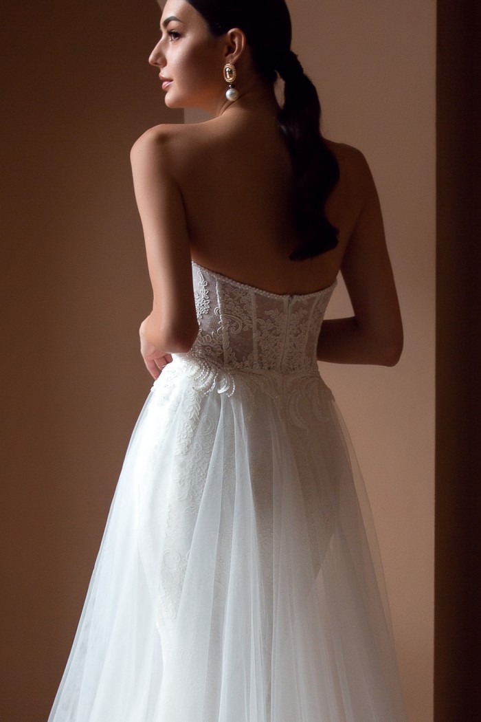 ЭБИГЕЙЛ - Открытое свадебное платье силуэта русалка с корсетом и съемной фатиновой юбкой | Paulain
