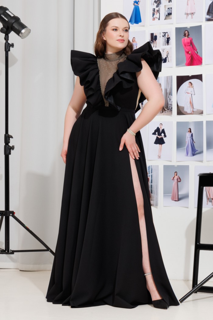 Закрытое вечернее платье черного цвета с эффектными рукавами - ЮПИТЕР | Paulain