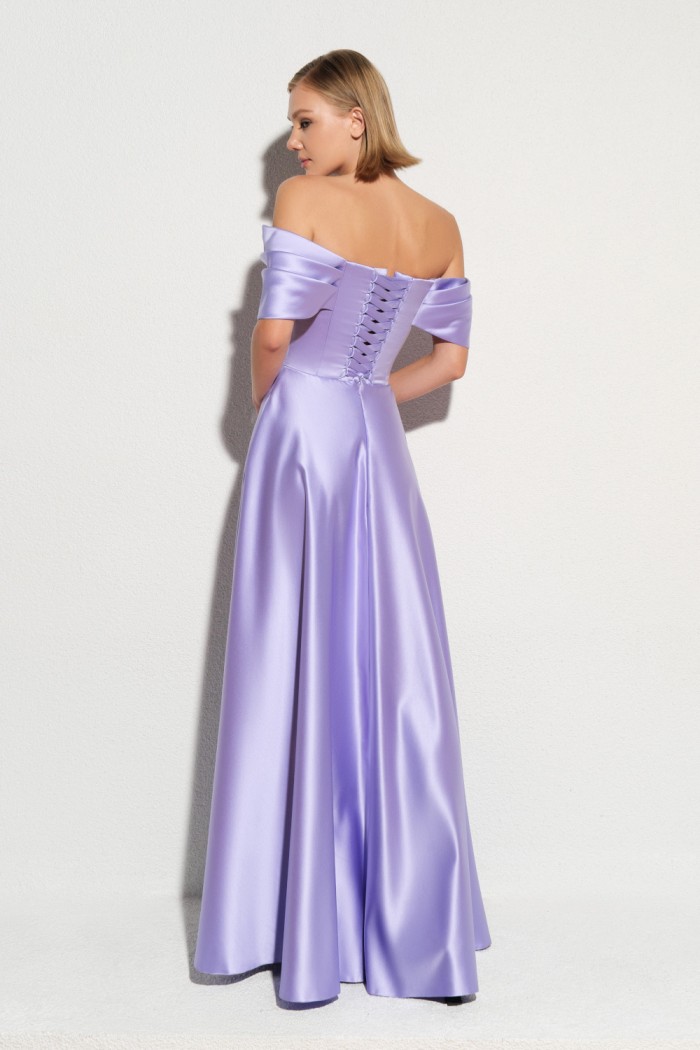 ЛИСИТЕЯ - Вечернее элегантное платье в пол на корсете с открытыми плечами | Paulain