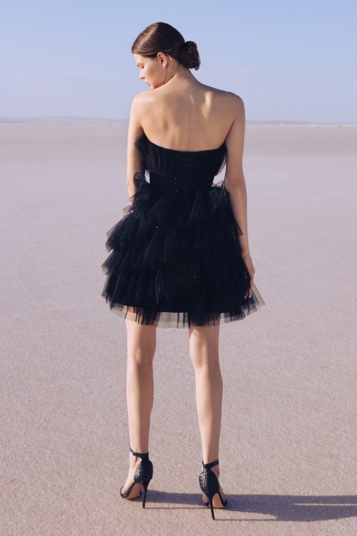 ПИНК - Воздушное короткое платье на корсете с открытыми плечами | Paulain