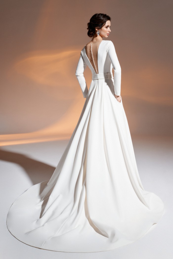 21088 - Свадебное платье А-силуэта с длинным рукавом и открытой спиной | Paulain
