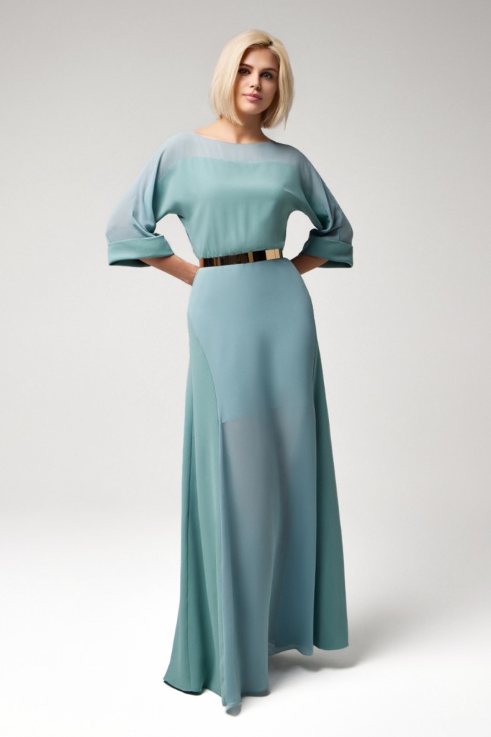 Женственное вечернее платье прямого силуэта с рукавом с мягким отворотом - АНАИС | Paulain