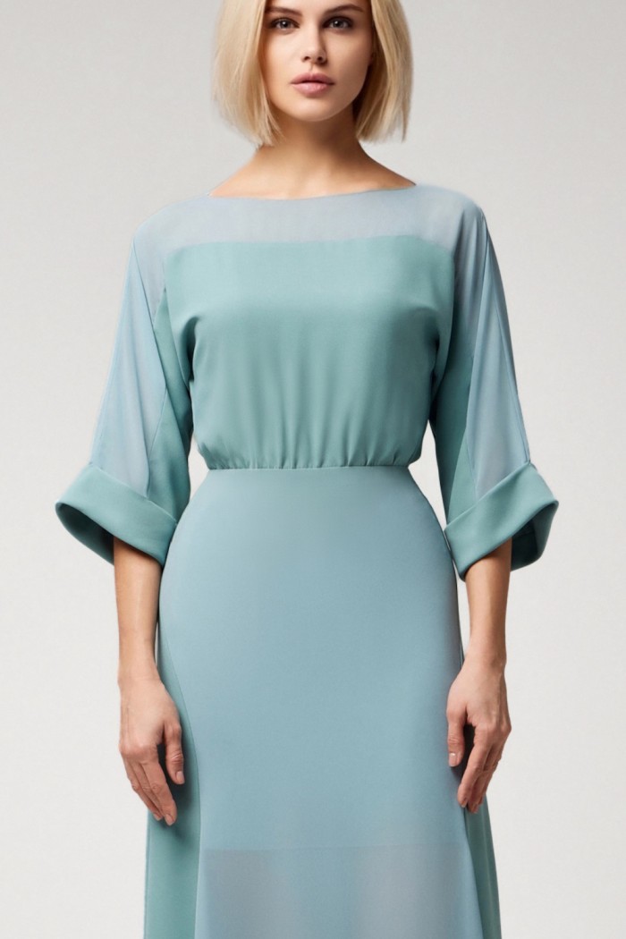 АНАИС - Женственное вечернее платье прямого силуэта с рукавом с мягким отворотом | Paulain