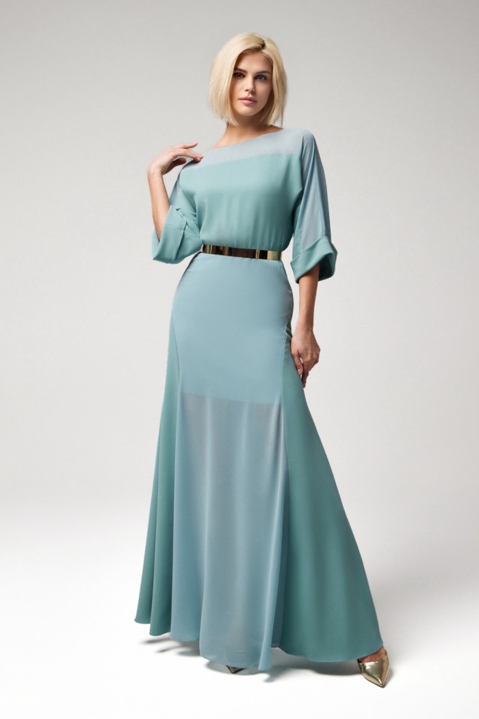 АНАИС - Женственное вечернее платье прямого силуэта с рукавом с мягким отворотом | Paulain