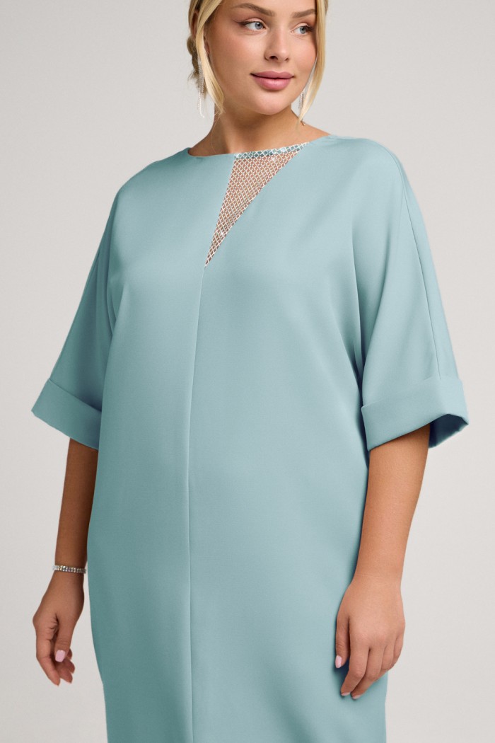 ЭТЕРИ - Лаконичное коктейльное платье миди длины с рукавом и изысканной вставкой у декольте | Paulain