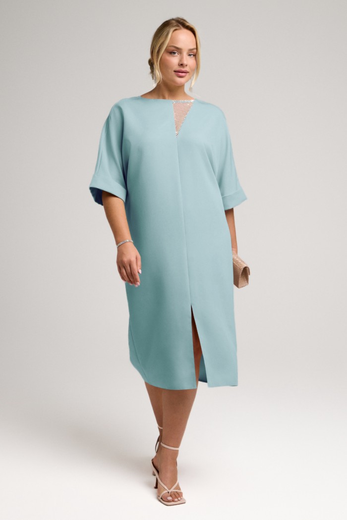 ЭТЕРИ - Лаконичное коктейльное платье миди длины с рукавом и изысканной вставкой у декольте | Paulain