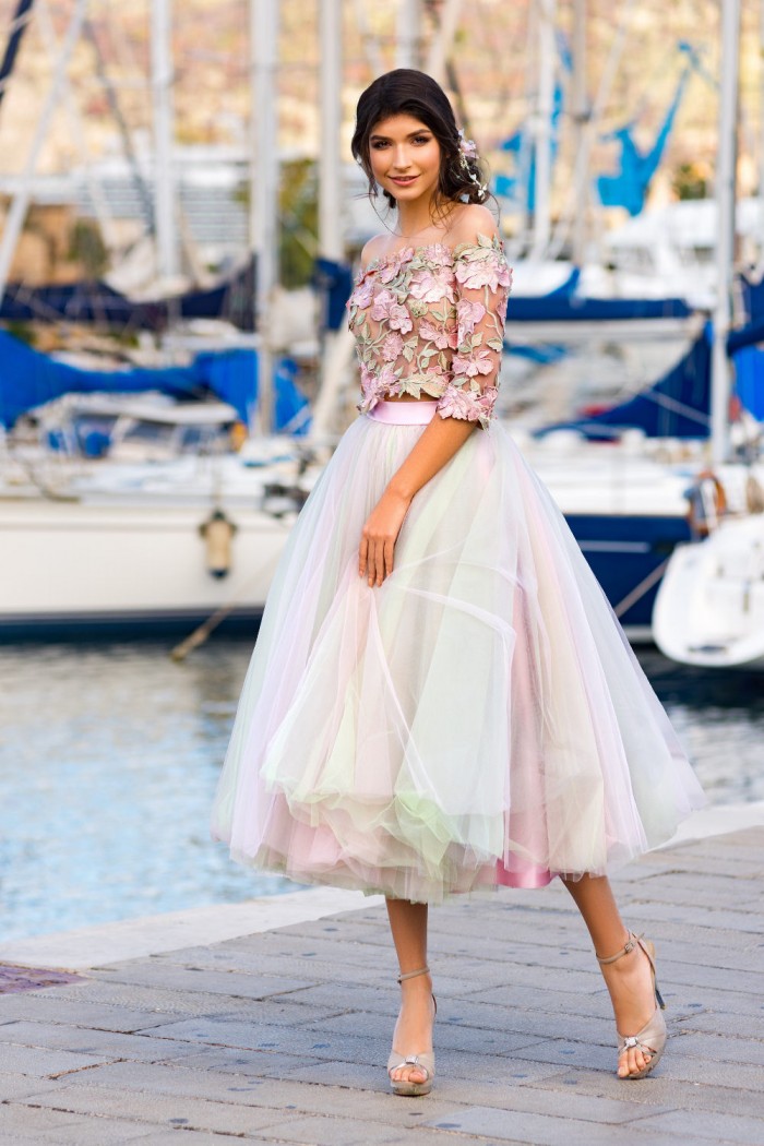 Розовое вечернее платье с воздушной юбкой - ДОМИНИКАНА | Paulain