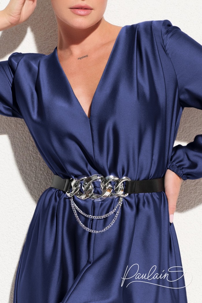 АРЛЕТТ - Длинное вечернее платье с перламутровыми бликами с длинным рукавом и высоким разрезом | Paulain