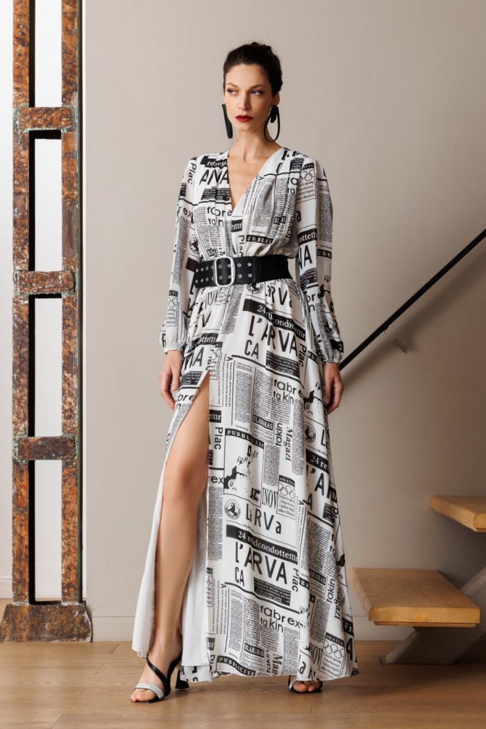 Женское дизайнерское платье из шифона с длинным рукавом и модным принтом - АСТИ | Paulain