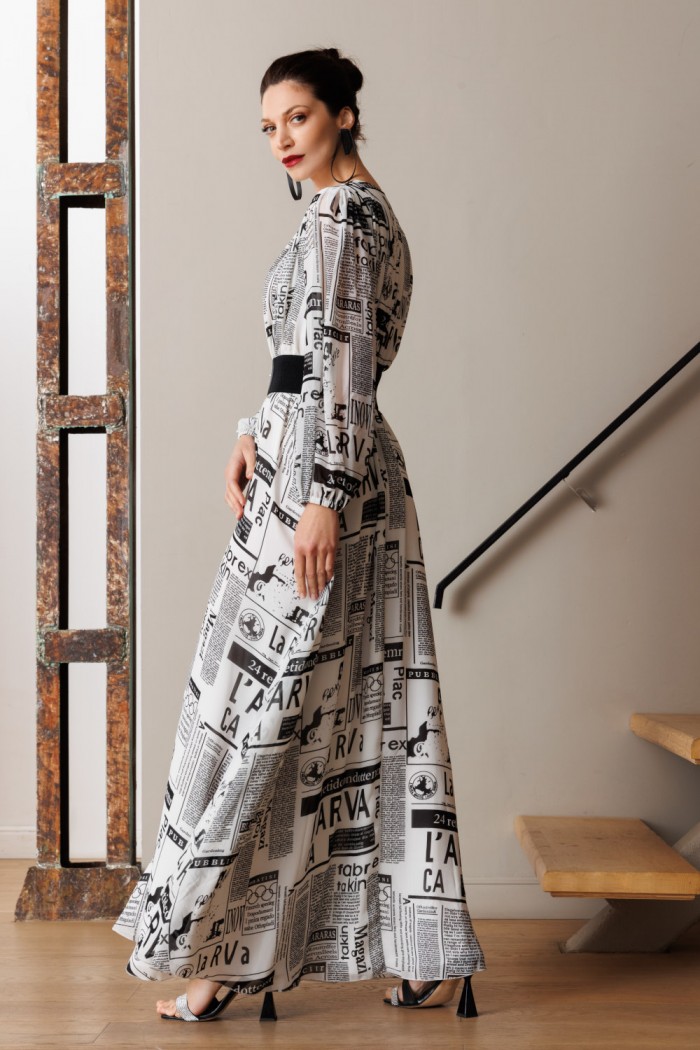 АСТИ - Женское дизайнерское платье из шифона с длинным рукавом и модным принтом | Paulain
