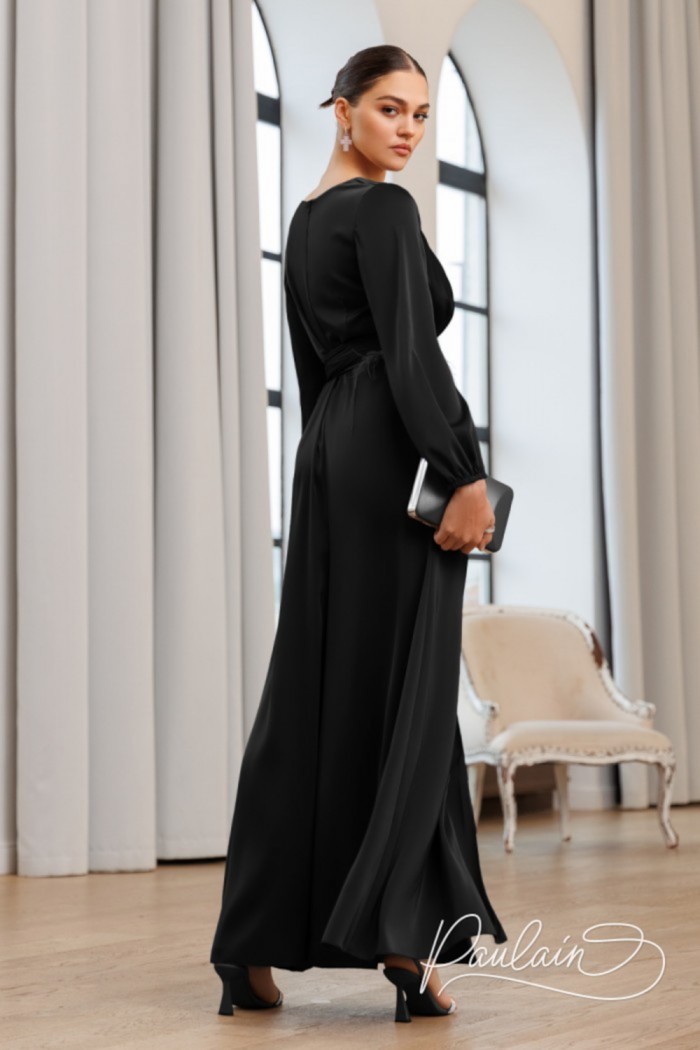 БРИОНИ - Вечернее длинное платье с элементом боа и длинным рукавом | Paulain