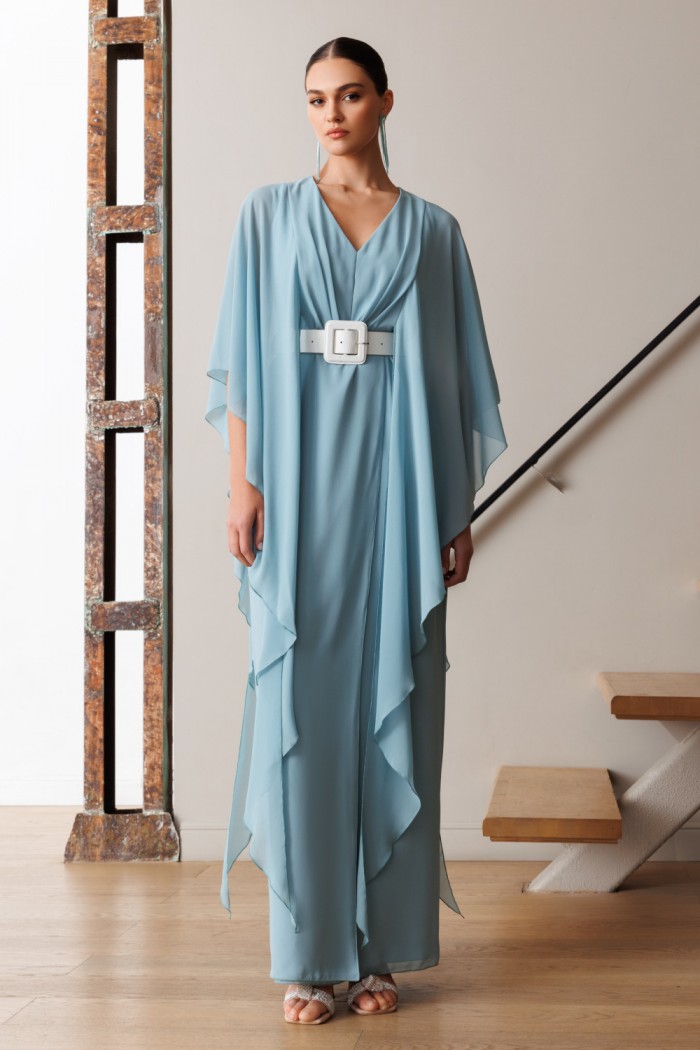 Легкое вечернее платье с летящим рукавом и V-образным вырезом - ЭЛЕЙНА  | Paulain