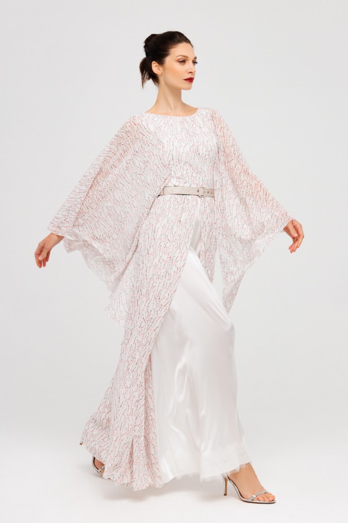 Летящее вечернее платье с длинным рукавом и дизайнерским принтом - РОСАРИО | Paulain