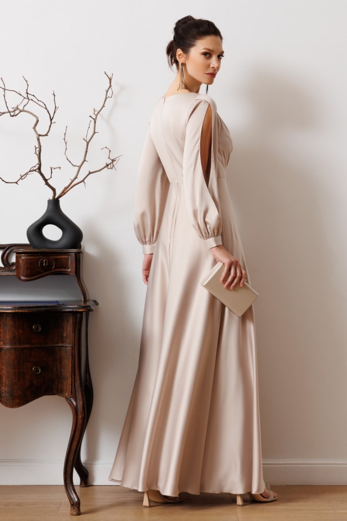 САННИ - Элегантное вечернее платье из струящегося атласа с рукавом | Paulain