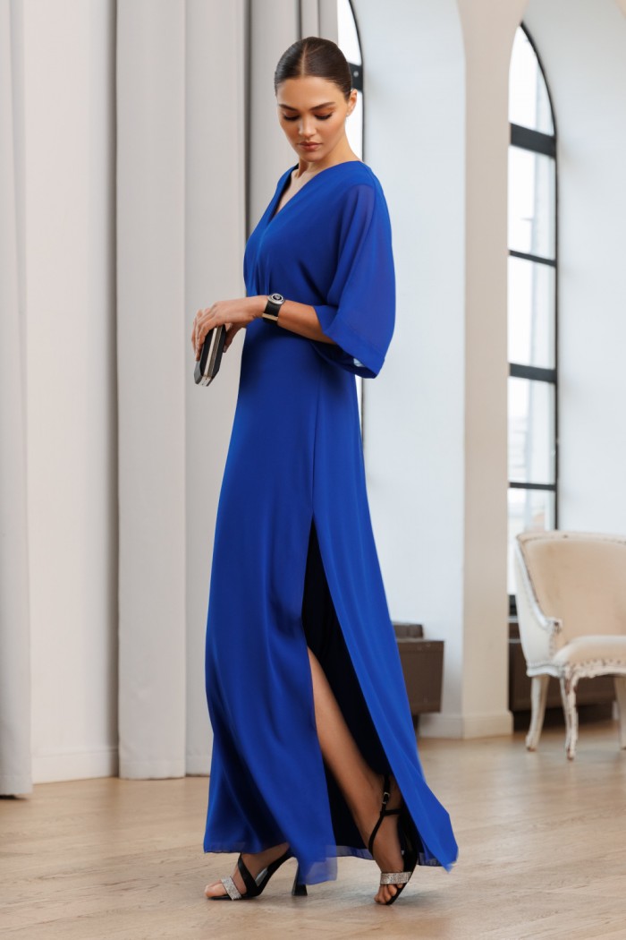 ЯСМИН - Эффектное длинное платье в стиле минимализм с рукавом и разрезом по ноге | Paulain