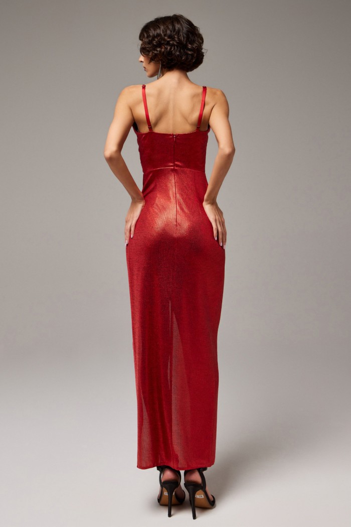 ТЭМСИН ТЭМСИН - Эффектное красное платье по фигуре на бретелях из металлизированного полотна | Paulain