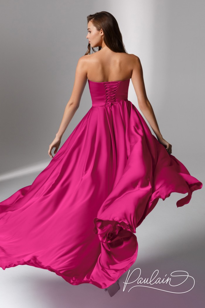 ЭЙВА - Эффектное вечернее платье в пол с разрезом по ноге и объемными короткими рукавами | Paulain