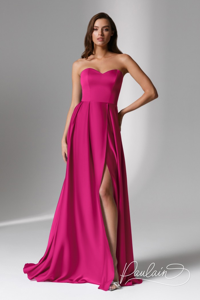 ЭЙВА - Эффектное вечернее платье в пол с разрезом по ноге и объемными короткими рукавами | Paulain