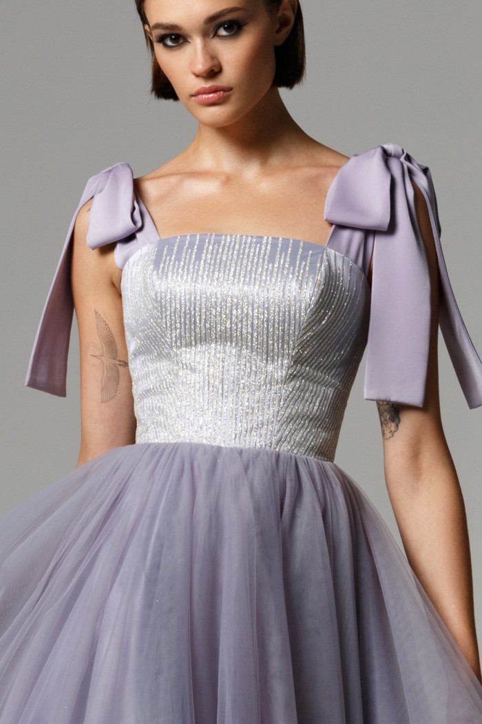 ДЖИНДЖЕР - Модное коктейльное платье с блестящим корсетом и фатиновой юбкой | Paulain