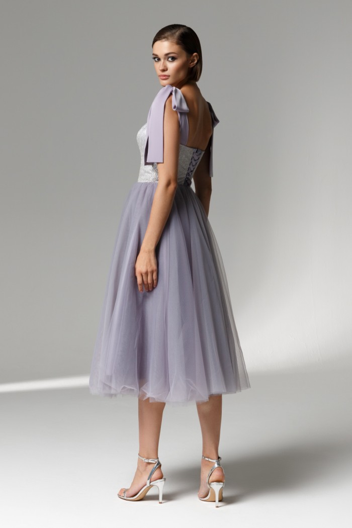 ДЖИНДЖЕР - Модное коктейльное платье с блестящим корсетом и фатиновой юбкой | Paulain