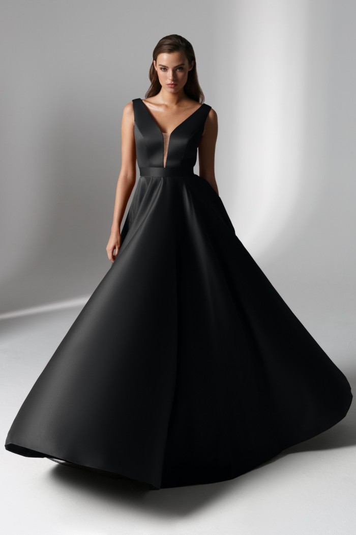 ХИЗЕР - Вечернее платье классического А-силуэта с глубоким вырезом без рукава | Paulain