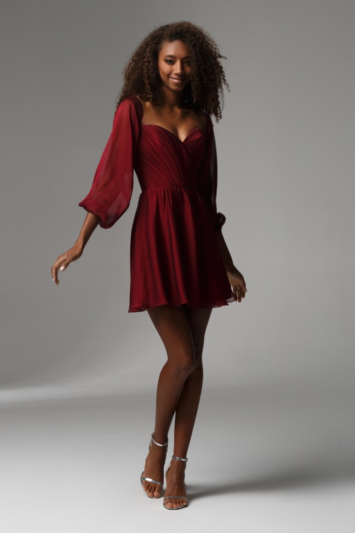 Красное короткое платье мини со спущенными рукавами  - ХОУП | Paulain