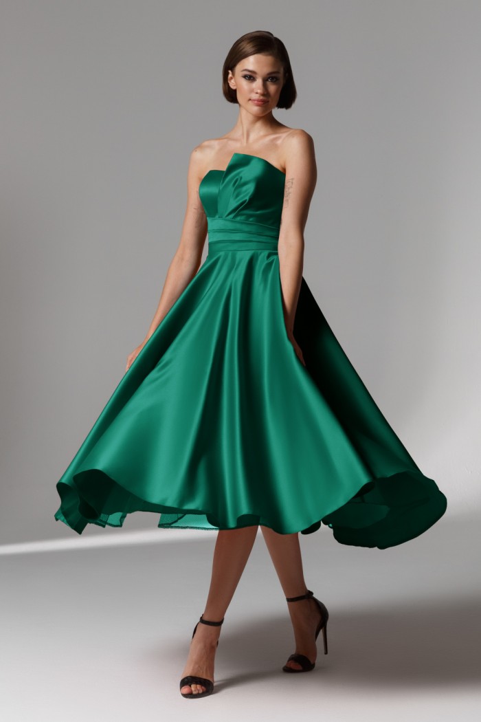 Зеленое коктейльное открытое платье на корсете - ИМАН МИДИ | Paulain