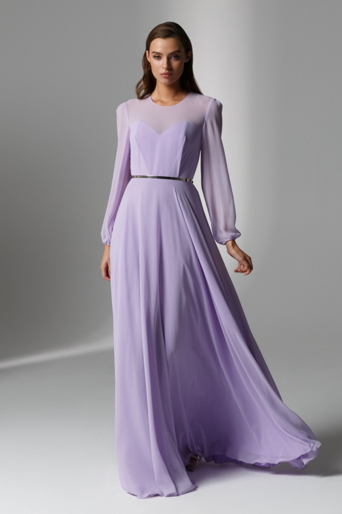 Длинное легкое вечернее платье с рукавом на скрытом корсете - ЛИАМ | Paulain