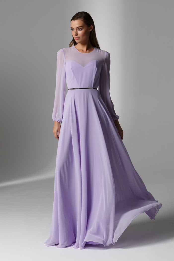ЛИАМ - Длинное легкое вечернее платье с рукавом на скрытом корсете | Paulain