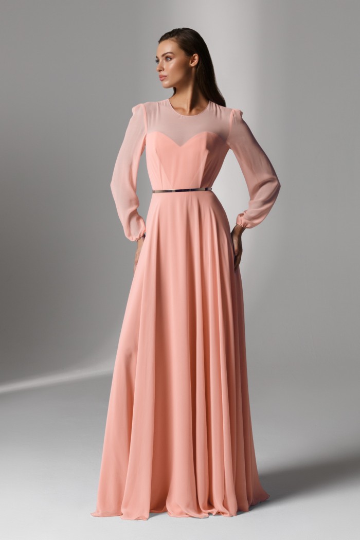 ЛИАМ - Нежное вечернее платье с длинным рукавом на скрытом корсете для больших размеров | Paulain