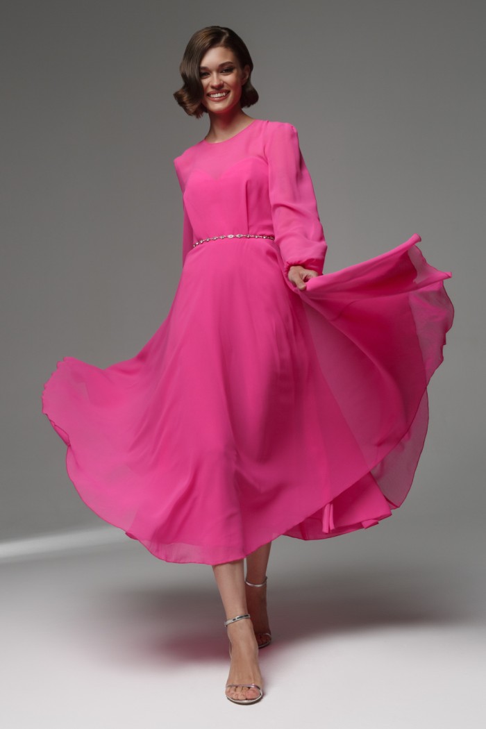 ЛИАМ МИДИ - Эффектное яркое легкое платье длины миди с рукавом | Paulain