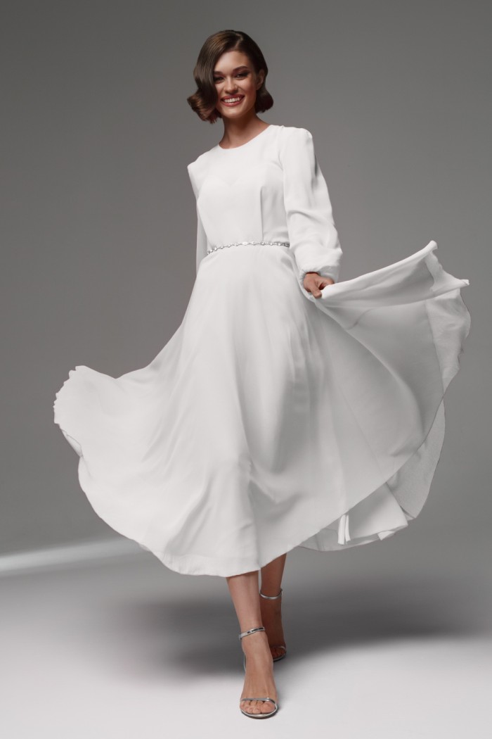 Красивое свадебное платье для регистрации длины миди на корсете - ЛИАМ МИДИ | Paulain