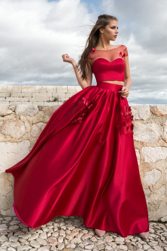 Вечернее платье красного цвета из короткого топа и длинной юбки - ШЕПОТ СЕРДЦА | Paulain
