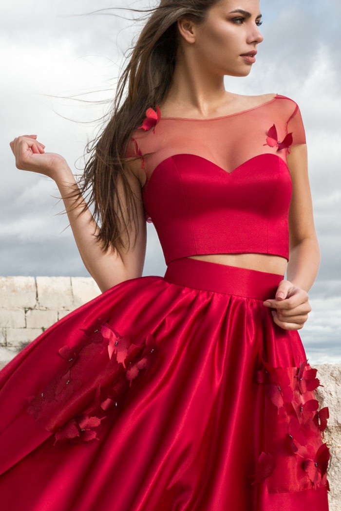 ШЕПОТ СЕРДЦА - Вечернее платье красного цвета из короткого топа и длинной юбки | Paulain