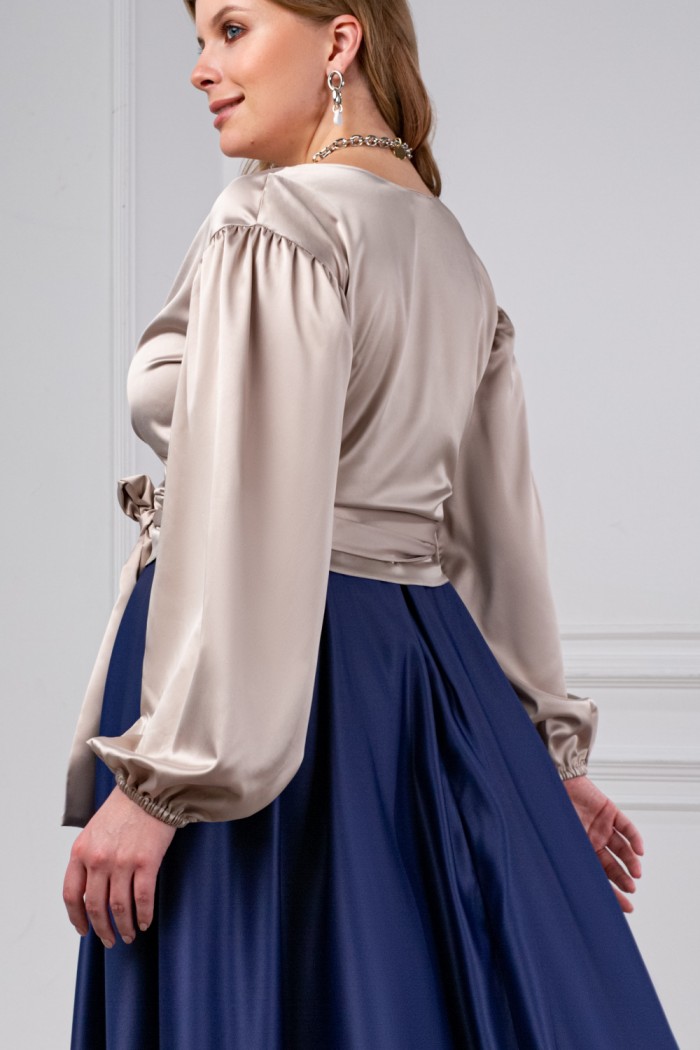 ГРЕЙТ & МЭЛЛ - Атласная блузка с длинным рукавом и широкая юбка длины маски | Paulain