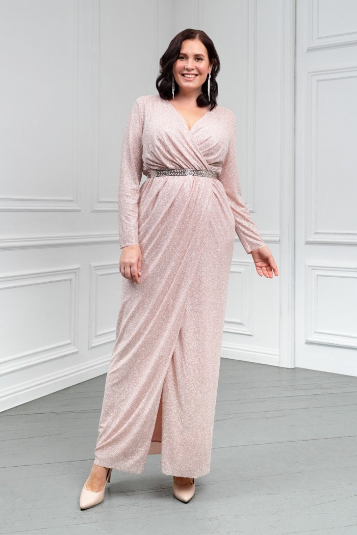 Сияющее длинное вечернее платье из глиттерной ткани - ГЕРА | Paulain