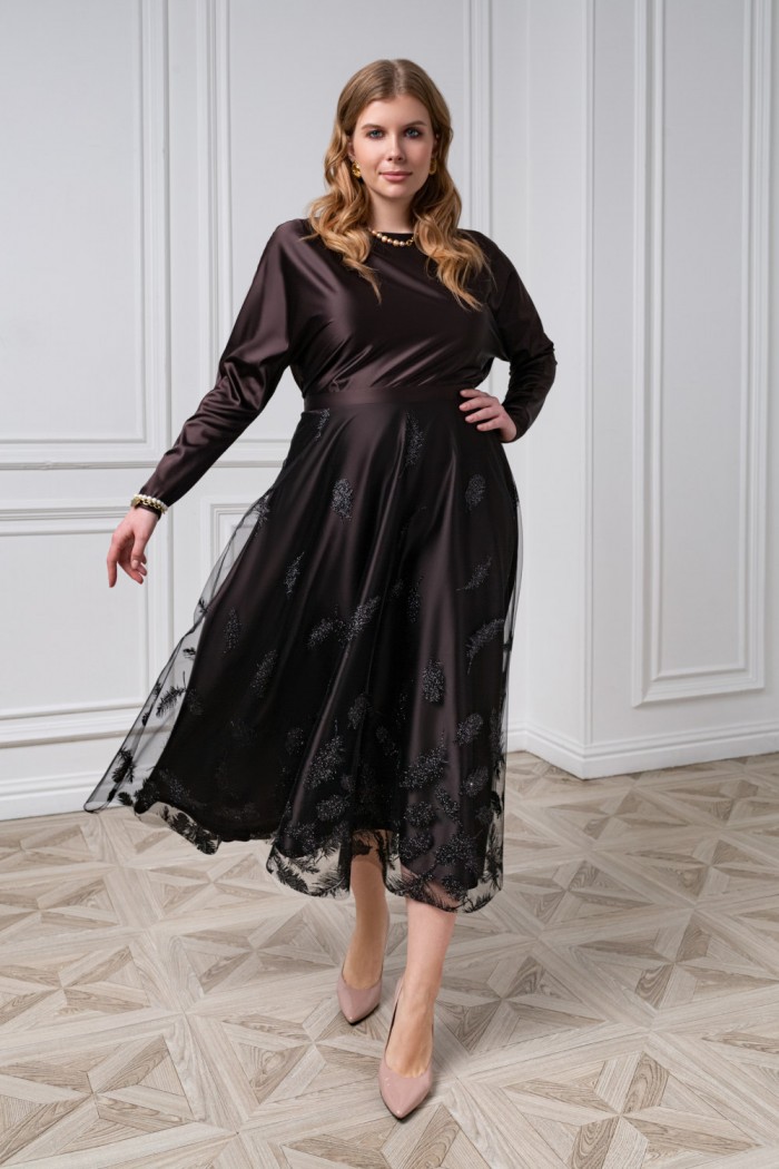 Атласная блуза с рукавом и юбка с глиттерным принтом-опереньем - ХУМА | Paulain