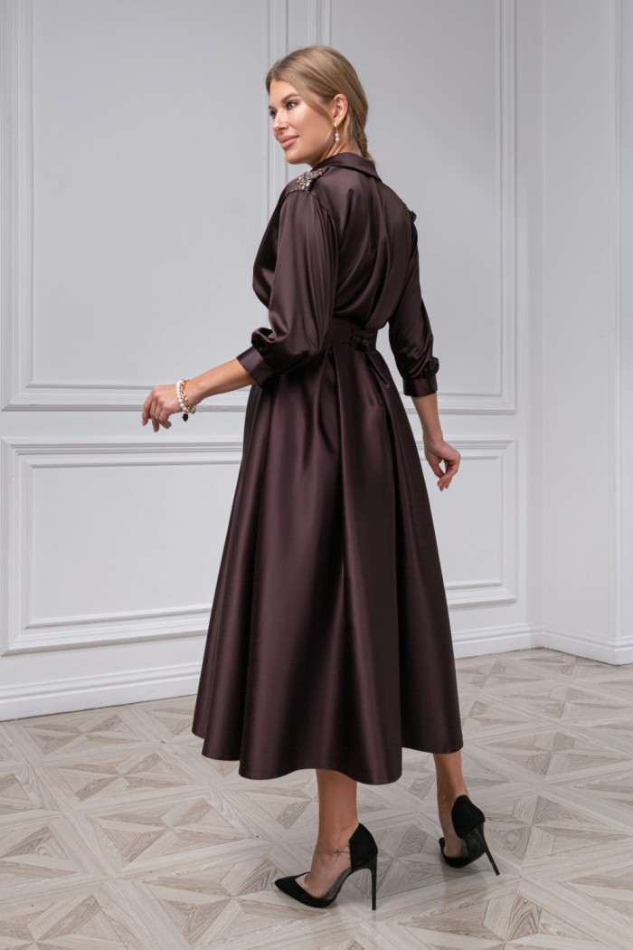 ИЛАЙН & ПИЛАР - Атласная блузка с длинным рукавом и юбка длины миди с карманами | Paulain