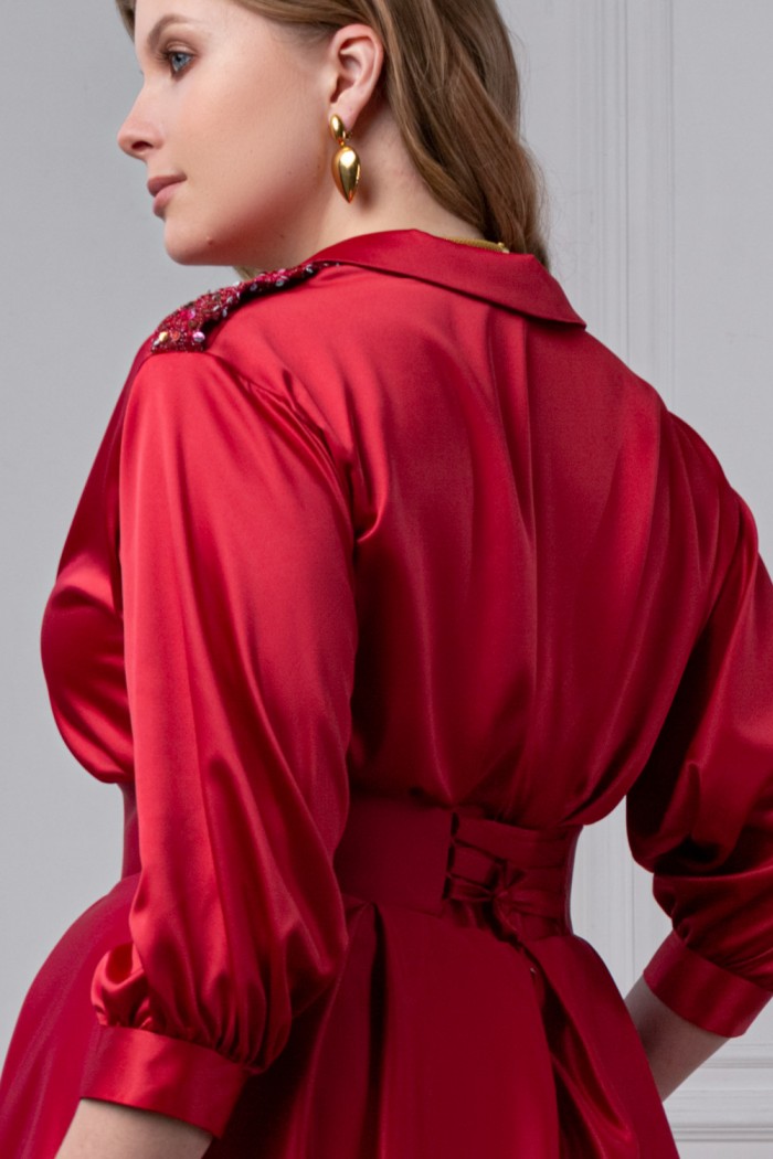 ИЛАЙН & ПИЛАР - Изящный комплект из атласной блузки с длинным рукавом и юбки | Paulain