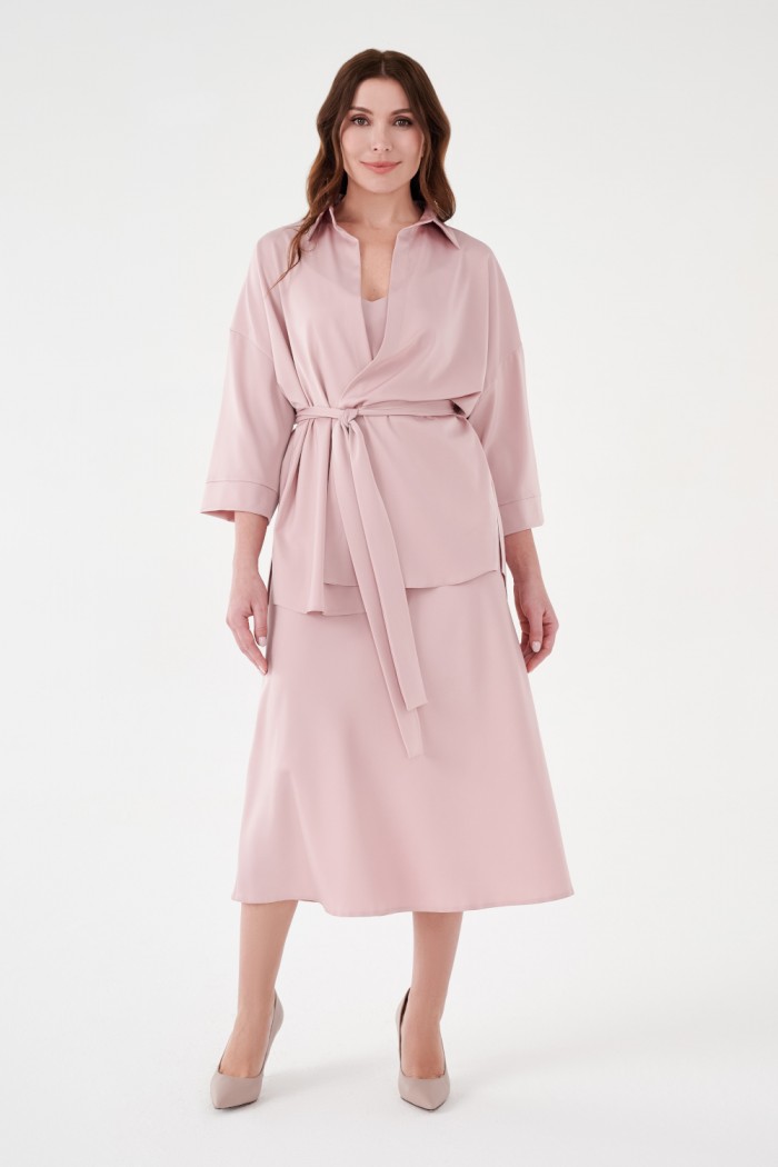 Платье комбинация в комплекте с рубашкой с длинным рукавом и поясом - ЛИББЕ | Paulain