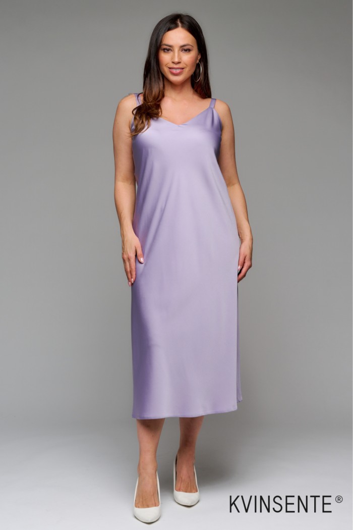 Платье комбинация прямого кроя на бретелях лавандового цвета - ЛИББЕ | Paulain