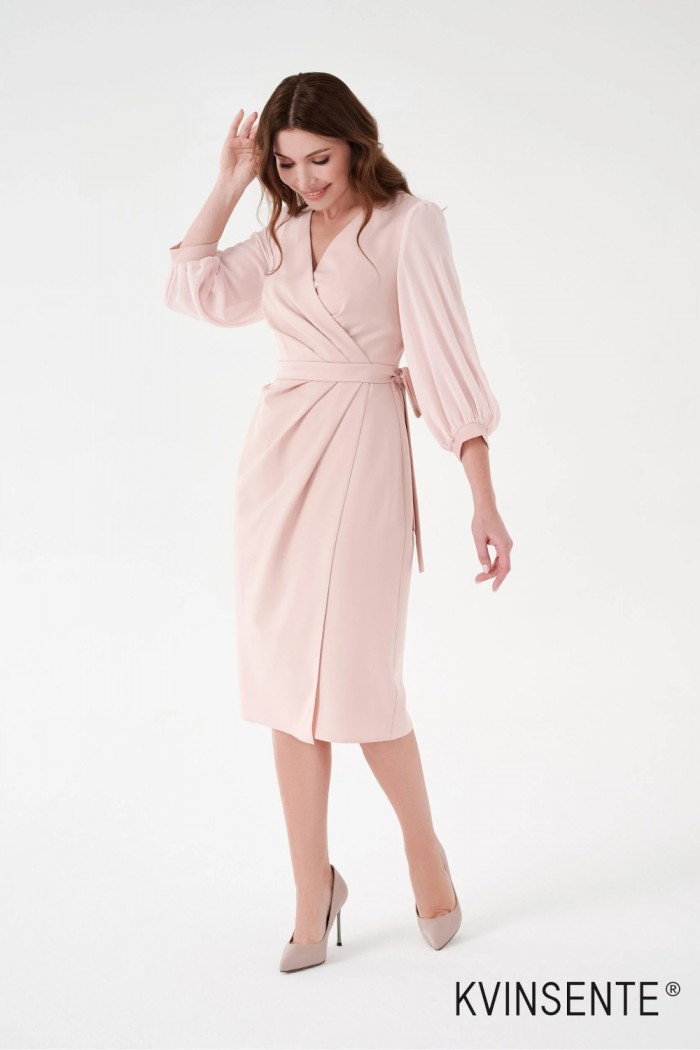 ЛУИСА Коктейльное платье миди длины с классическим вырезом на запах и длинным рукавом - ЛУИСА | Paulain