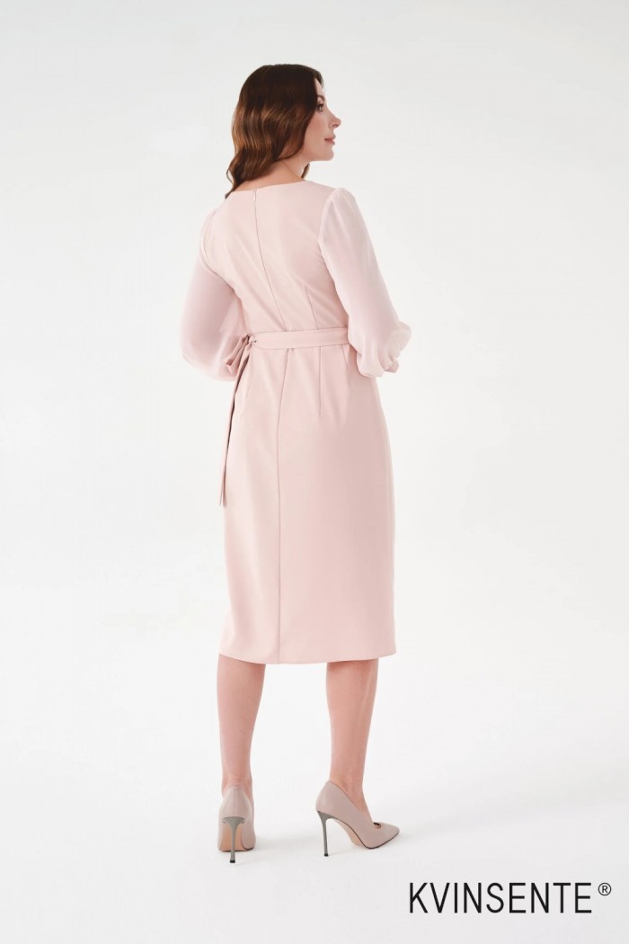 ЛУИСА ЛУИСА - Коктейльное платье миди длины с классическим вырезом на запах и длинным рукавом | Paulain