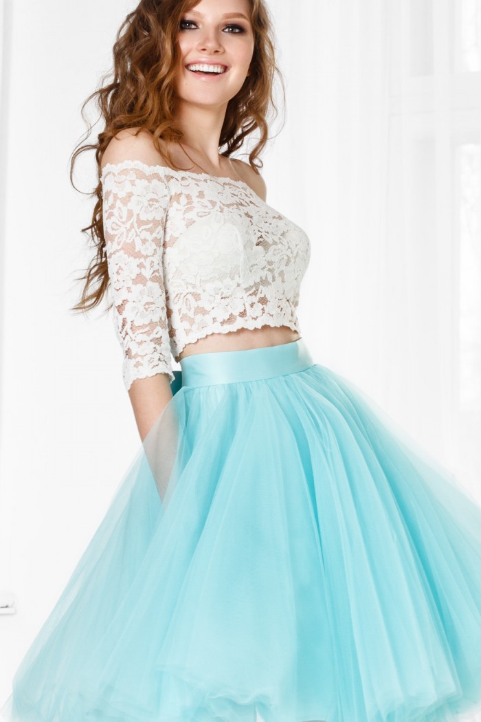 БАРНЕО & ЛИЛИ - Романтичное платье с кружевной блузой и пышной короткой юбкой | Paulain