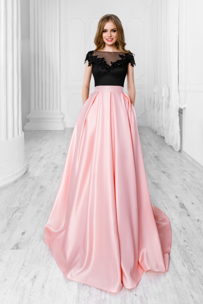 Черно розовое вечернее платье с открытой спиной и длинной юбкой - ОНИКС LUX & МУСКАТ | Paulain
