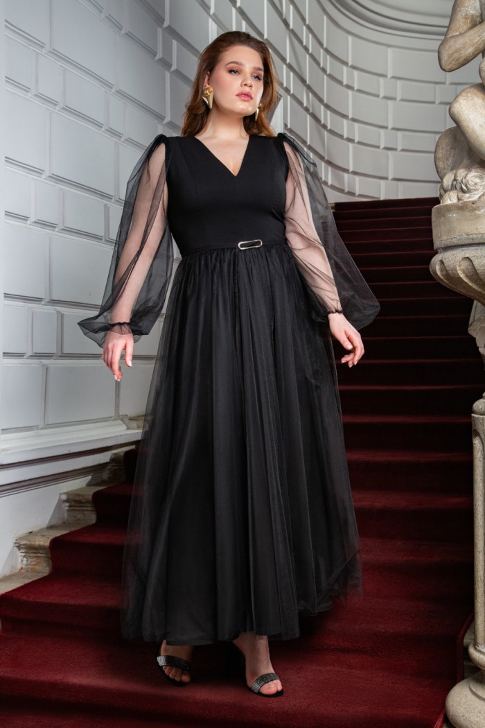 Невероятно воздушное вечернее платье чайной длины с легкими рукавами - ЭЙПРИЛ | Paulain