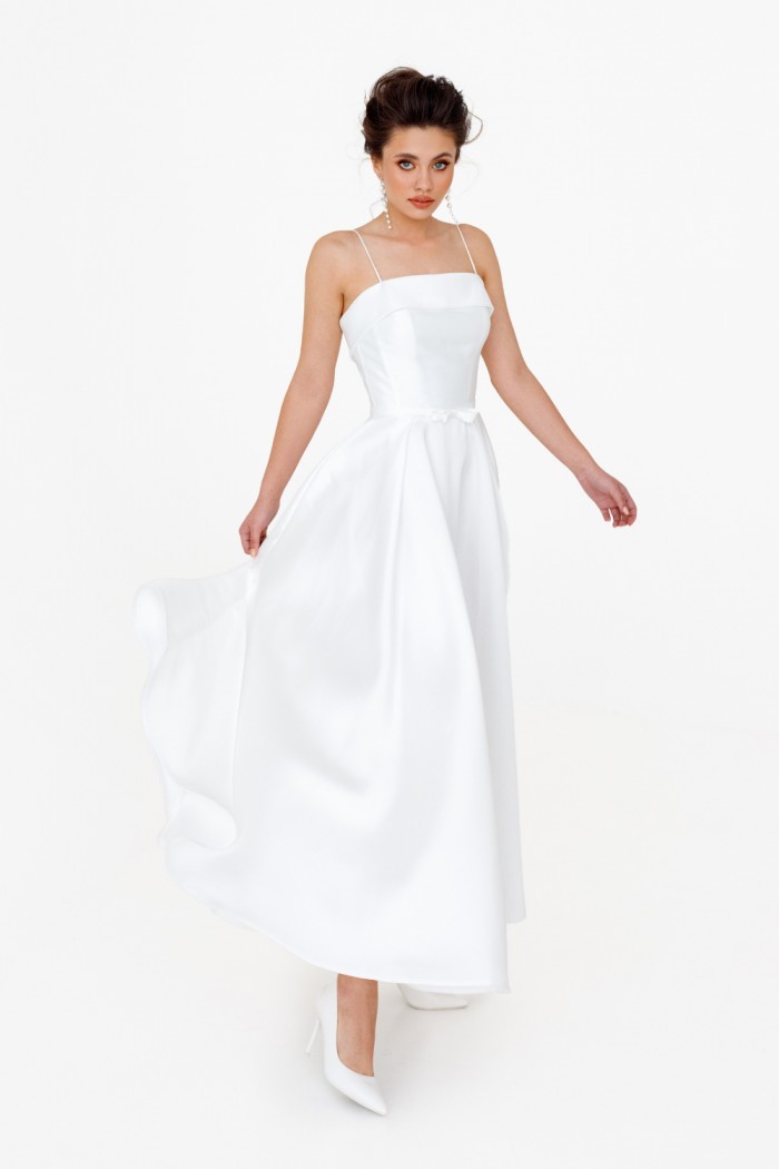 АНРИ - Элегантное свадебное платье из микадо на тонких бретелях | Paulain
