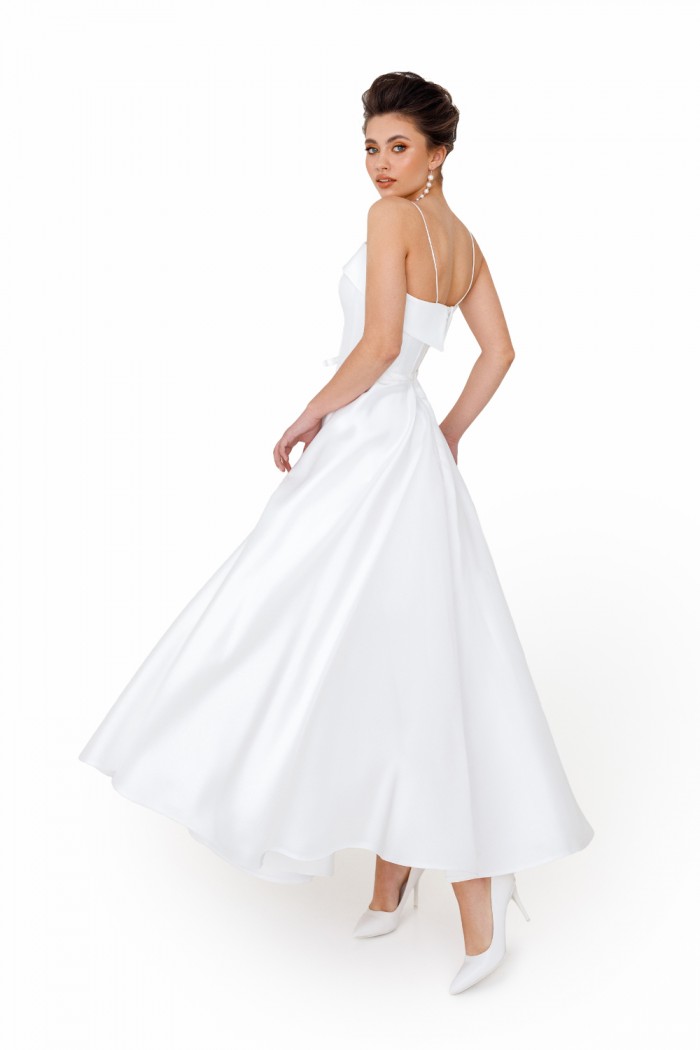 Элегантное свадебное платье из микадо на тонких бретелях - АНРИ | Paulain