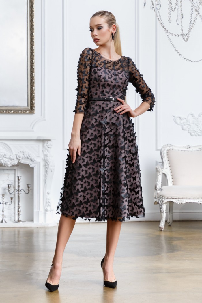 ФЛАЙ - Необыкновенное платье с бабочками, пышной юбкой и длинным рукавом  | Paulain