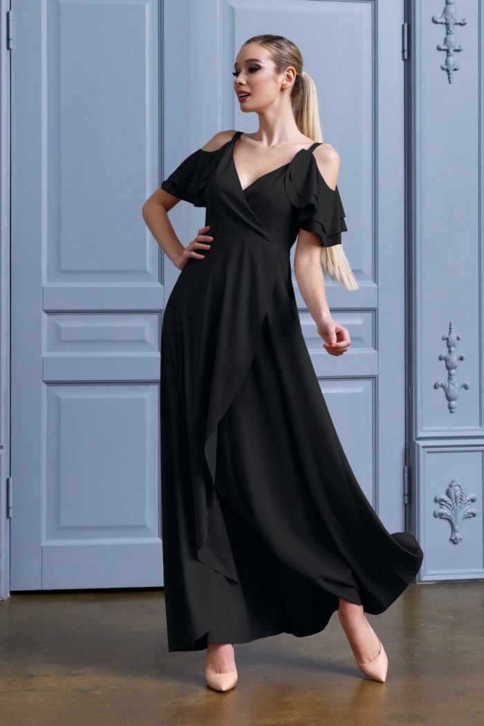 Великолепное платье с переменной длинной, V-образным вырезом и открытыми плечами - ТОВА | Paulain
